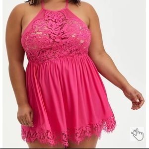 Brand New! Torrid High Neck Lace Floral Baby Doll Intimate Dress